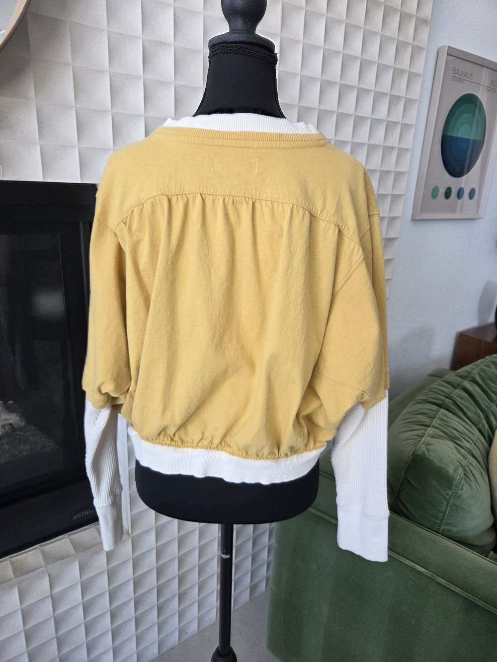 Daily Practice Anthropologie Coin Toss Crop Top Yellow + Cream Sweatshirt, Large - Picture 6 of 11
